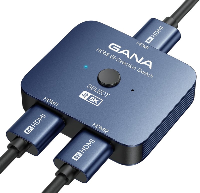 GANA HDMI 2.1 Switch, 8K HDMI Switcher Splitter Bi-Directional 2 in 1 Out, 4K@120Hz,8K@60Hz, 48Gbps Aluminum Ultra HD HDMI Hub Compatible with PS5/4,Xbox,Roku,Apple TV,Fire Stick - Image 1